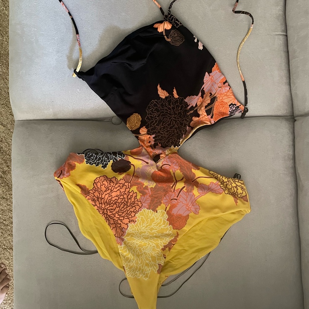 Zara Floral Pattern One Piece Cut Out Bathing Suit